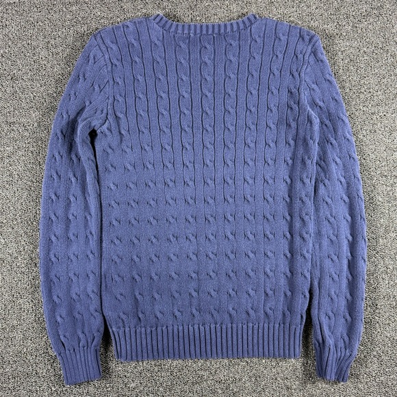 Ralph Lauren Sport Cable Knit Sweater Womens M Navy Crew Neck Cotton Pony - Picture 3 of 6